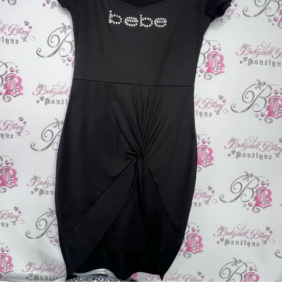 Bebe dress twist tie front tshirt black bling rhinestone Swarovski crystals y2k - Picture 3 of 6